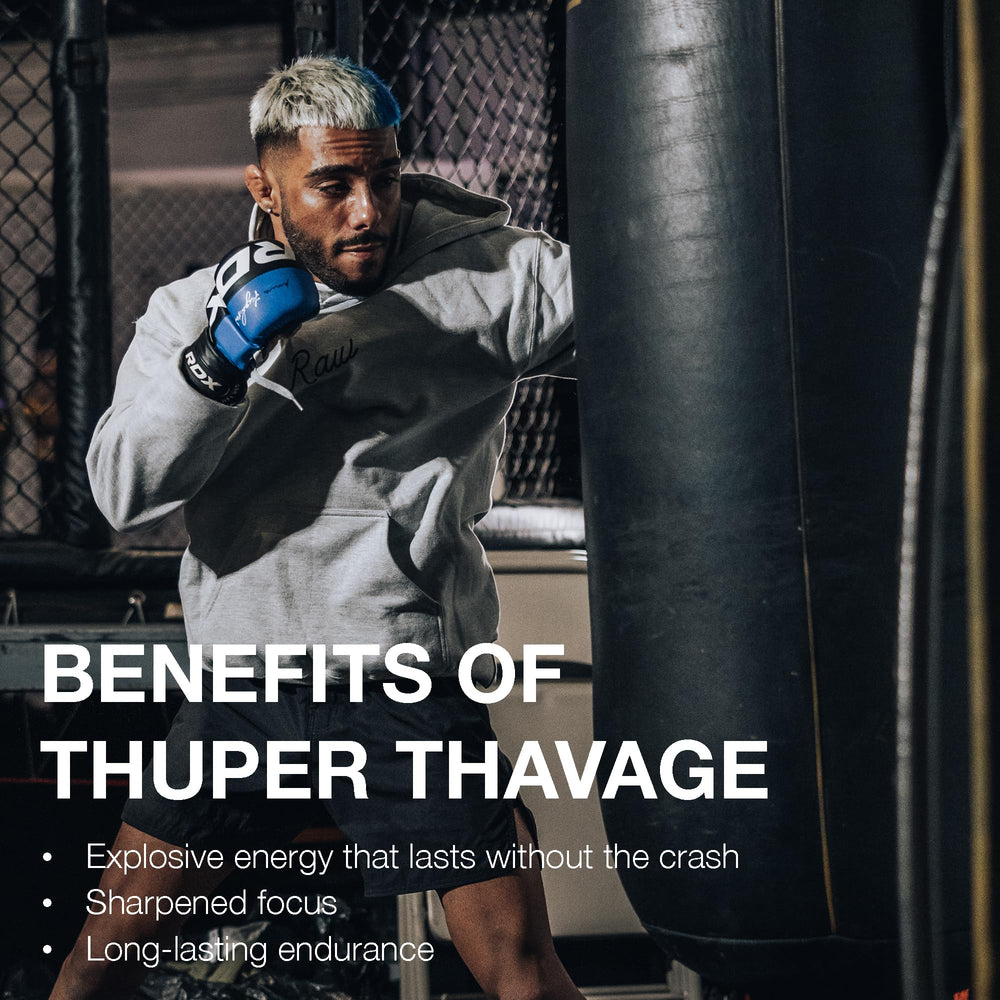 RAW Thuper Thavage label emphasizes L-Citrulline and Creatine for improved performance support.