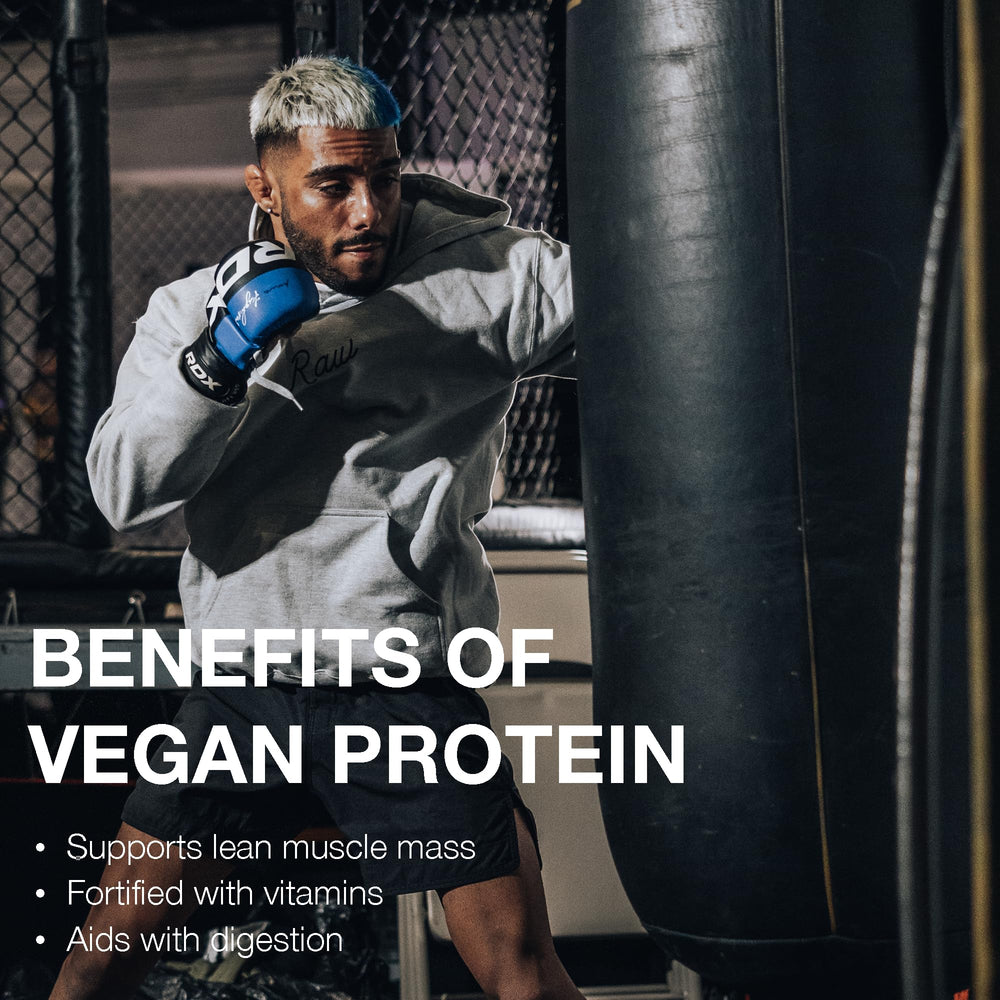 RAW Vegan Protein Powder label closeup highlights vitamin fortification