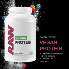RAW Vegan Protein Powder scoop illustration highlights convenient serving for post-workout fueling