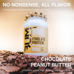 RAW Whey Isolate Chocolate Peanut Butter label close-up showing premium ingredients.