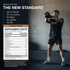 RAW whey isolate Cookies N Cream tub back panel showing ingredients and info
