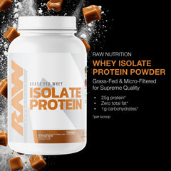 RAW Whey Isolate Salted Caramel tub with 25 servings for daily use