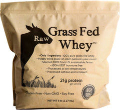Raw Grass Fed Whey Protein bag front shows 1-ingredient formula for clean nutrition.