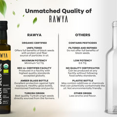 RAWYA glass bottle pack protects the oil from light and preserves freshness.