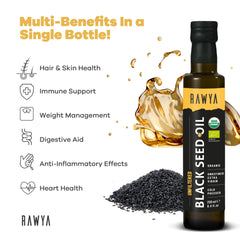 RAWYA Nigella sativa oil pack with unfiltered organic richness for skin and hair care.