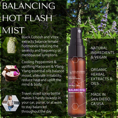 RD Alchemy Balancing Hot Flash Mist close-up label with herbal infusion for soothing mood