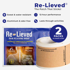 Re-lieved 2x10 inch strip applied on skin for targeted relief.