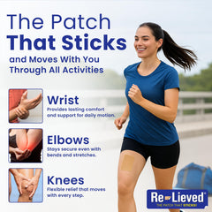 Re-Lieved patch features water-resistant design for active use.