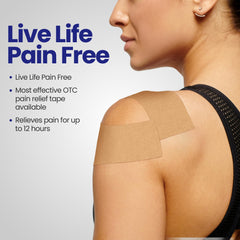 Re-lieved kinesiology cloth stretches with movement for comfort.