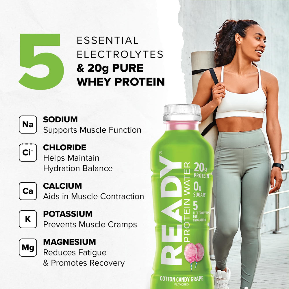 Ready Clear Protein Water athletic hydration scene with electrolytes for recovery.