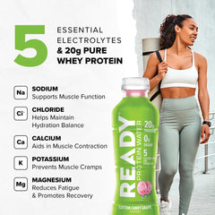 Ready Clear Protein Water athletic hydration scene with electrolytes for recovery.