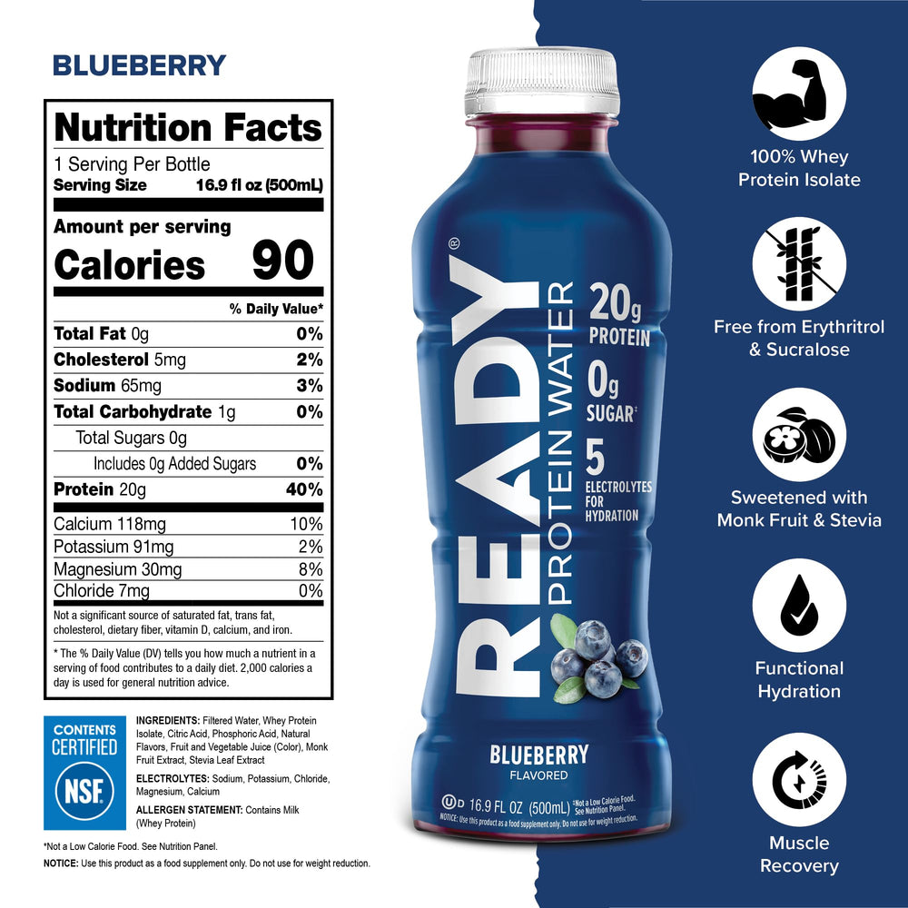 Ready Clear Protein Water glass pour showing refreshing hydration