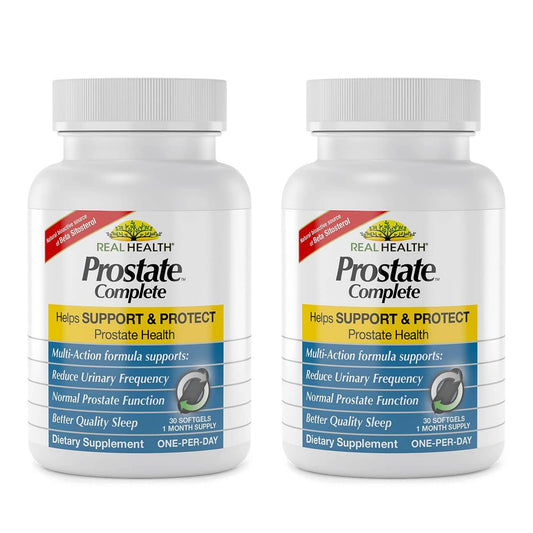 Real Health Prostate Complete bottle for daily prostate wellness support.
