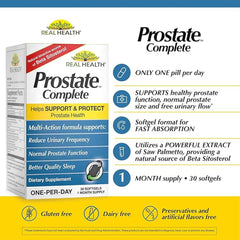 Real Health Prostate Complete softgels for easy one-per-day intake.