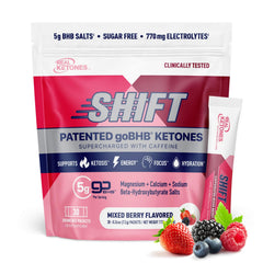 Real Ketones BHB mixed berry drink mix packet ready to mix for ketosis-friendly hydration.