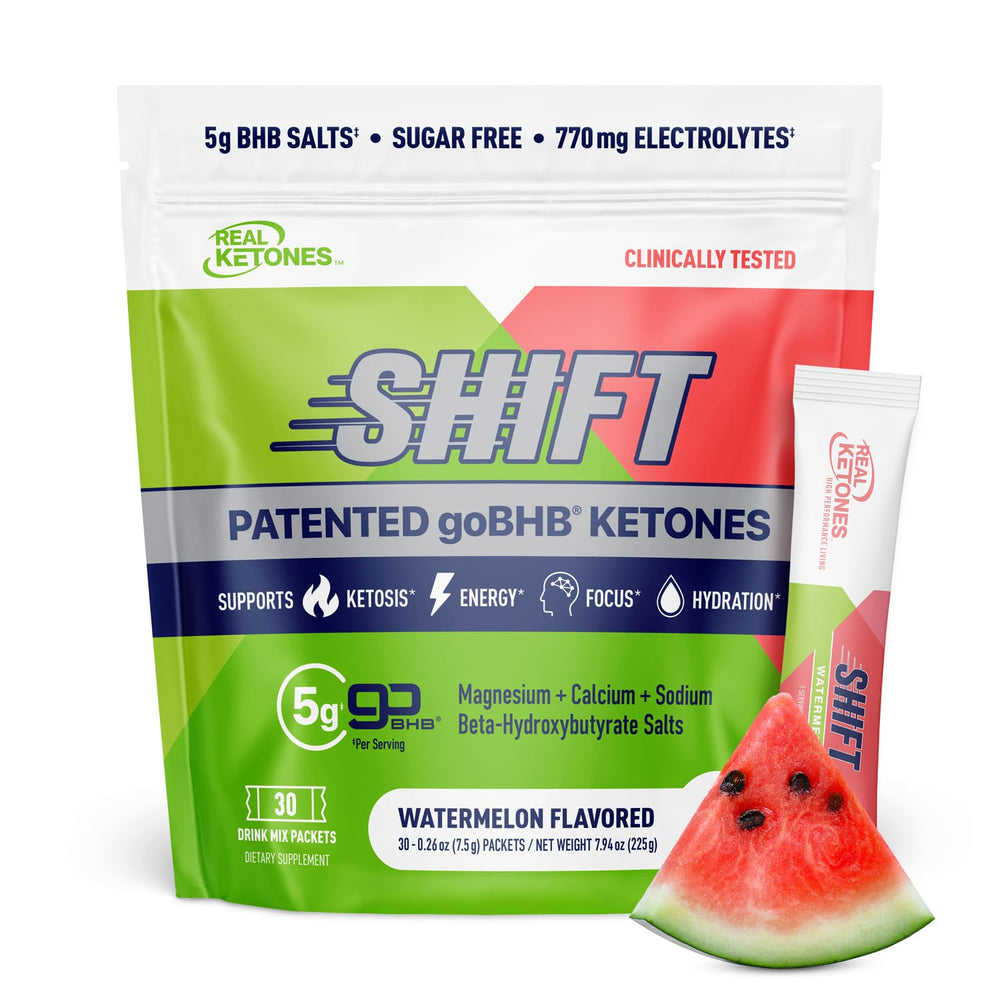 Real Ketones BHB drink mix packet opened for on-the-go hydration.