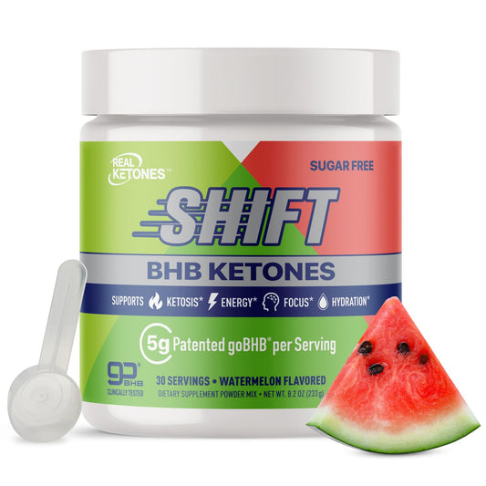 Real Ketones BHB energy powder Watermelon canister for hydration and focus.