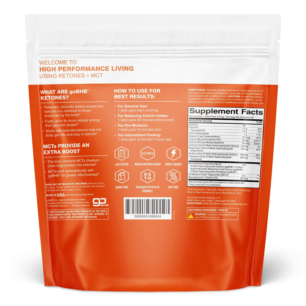 Real Ketones orange-flavored drink in glass suggests refreshing keto hydration.