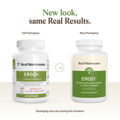 Real Mushrooms Ergothioneine label with sourcing details and ingredients