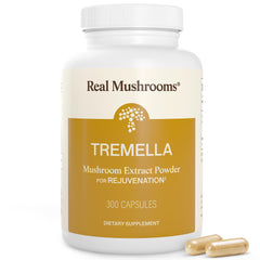 Real Mushrooms Tremella capsules bottle for daily wellness support.