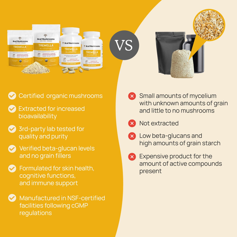Real Mushrooms Tremella NSF-certified supplement for reliable third-party verification.