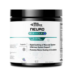 Real Science Nutrition Neuropathy Miracle bottle close-up highlighting the nerve-support formula.