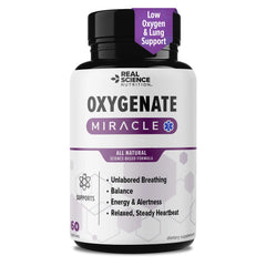 Real Science Oxygenate Miracle bottle front promotes daily breathing comfort and energy
