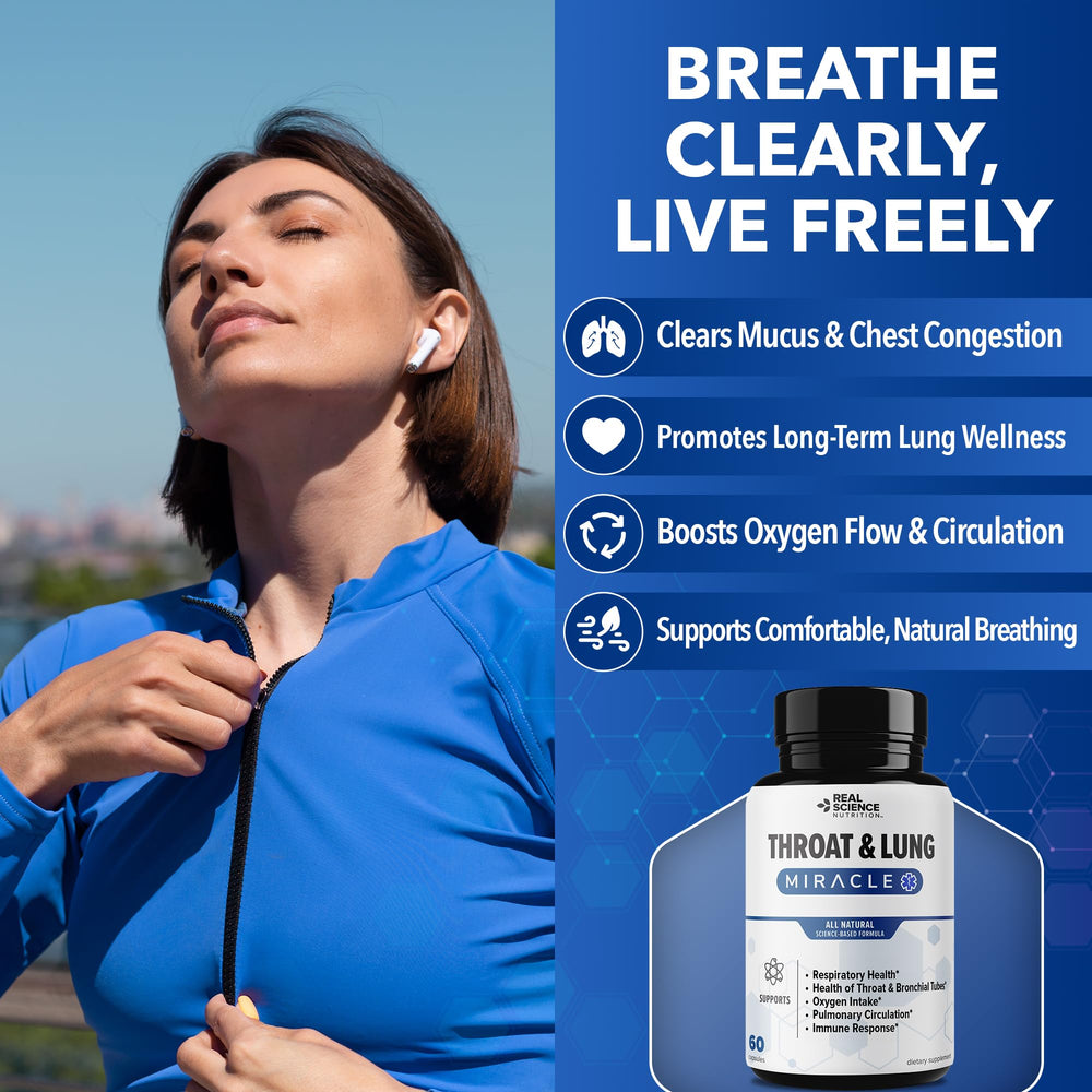 Real Science Throat & Lung Detox capsules close-up for two-capsule daily routine.