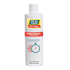 Real Time Pain Relief cream bottle front showing 16oz size for quick relief.