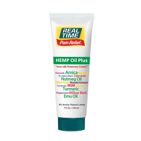 Real Time Pain Relief Hemp Oil Plus bottle close-up showing quick absorption