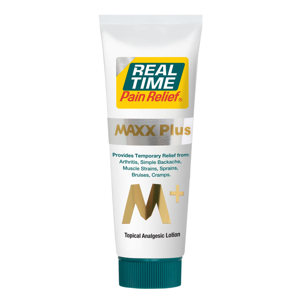 Real Time Pain Relief MAXX Plus 4oz tube ready for fast targeted relief.