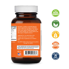Real-Zymes capsules closeup highlighting vegan enzymes for gut comfort