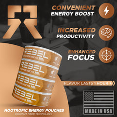 Rebel Supplements Nootropic Energy Cinnamon Mocha Made in USA facility for quality manufacturing.