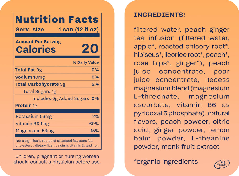 Recess Mood Peach Ginger label closeup highlighting natural fruit flavors