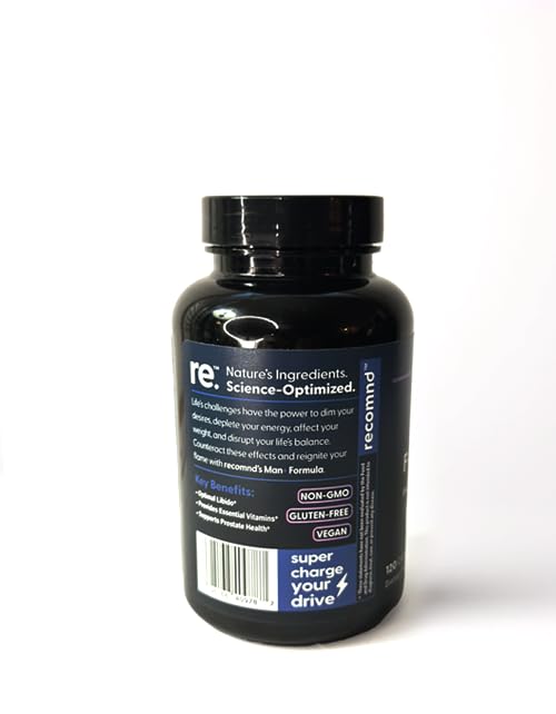 recomnd Man+ 120-cap bottle packaging highlighting value and routine use