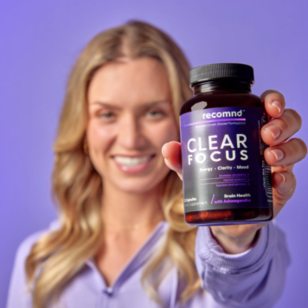 recomnd Pill dispensing jar on shelf signals everyday energy and concentration.