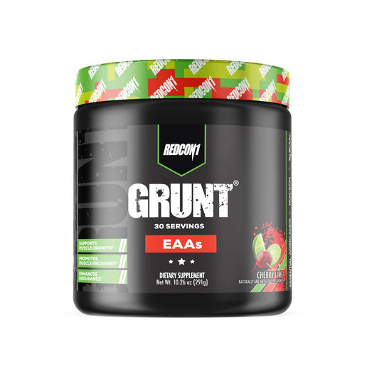 REDCON1 Grunt EAAs Cherry Lime bottle showcases a post-workout recovery option