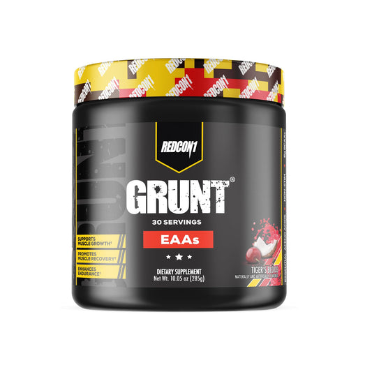 REDCON1 Grunt EAAs Tiger's Blood bottle with pour supports post-workout recovery