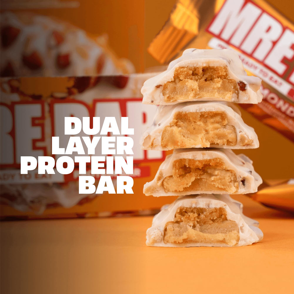 REDCON1 MRE Bar Maple Almond Donut nutrition label shows 20g protein.