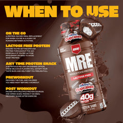 REDCON1 MRE Hostess Cupcakes pour action showing ready-to-drink nutrition.