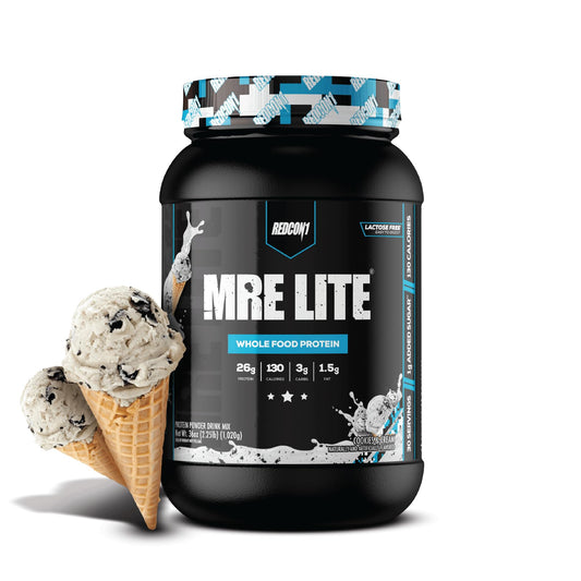 REDCON1 MRE LITE cookies and cream bottle shows rich flavor and convenient packaging