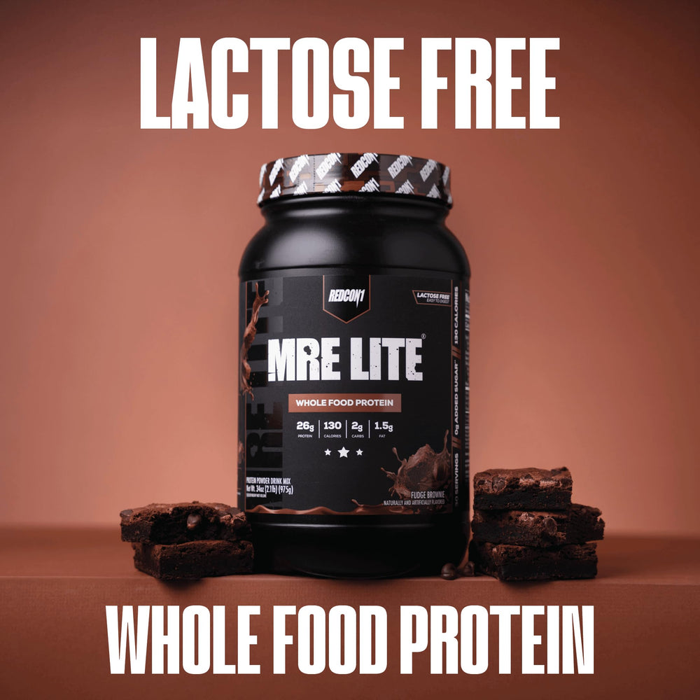 REDCON1 MRE LITE fudge brownie serving, delicious texture with protein support.