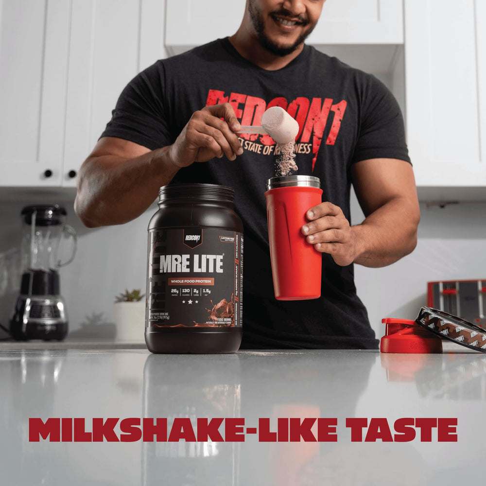 REDCON1 MRE LITE ingredients sources collage, highlighting diverse real protein sources.