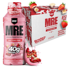 Redcon1 MRE RTD strawberry shortcake bottle, lactose-free protein you can enjoy on busy days.