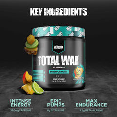 REDCON1 Total War Baja Bomb mixer glass ready for a pre-workout energy boost.