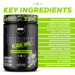 Front label of Total War Black Ops Extreme emphasizing extreme energy