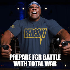 RedCon1 Total War blue raspberry flavor bottle demonstrates tasty, energizing pre-workout ritual