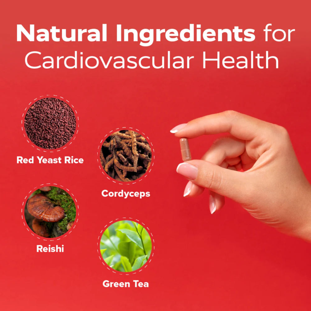 Redd Remedies Cholesterol Triple Care bottle being poured with capsules for a meal