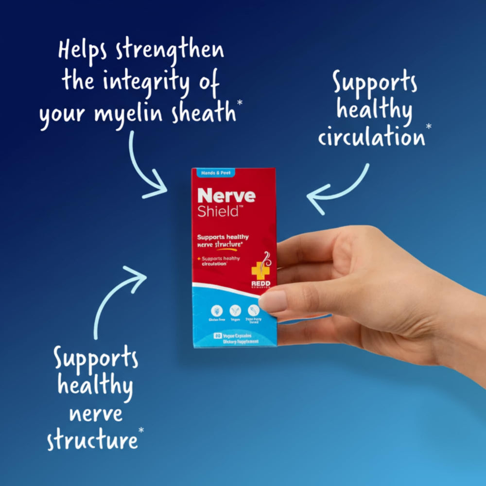 Redd Remedies Nerve Shield packaging emphasizes purity and easy use.