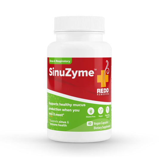 Redd Remedies SinuZyme bottle front for sinus support and immune balance.